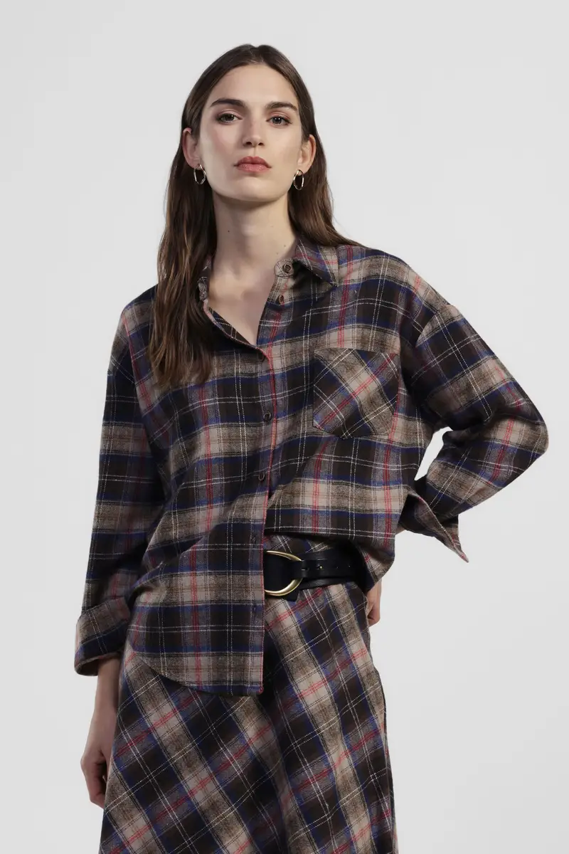 Camicia a quadri, collo classico, taschino davanti miniatura 2