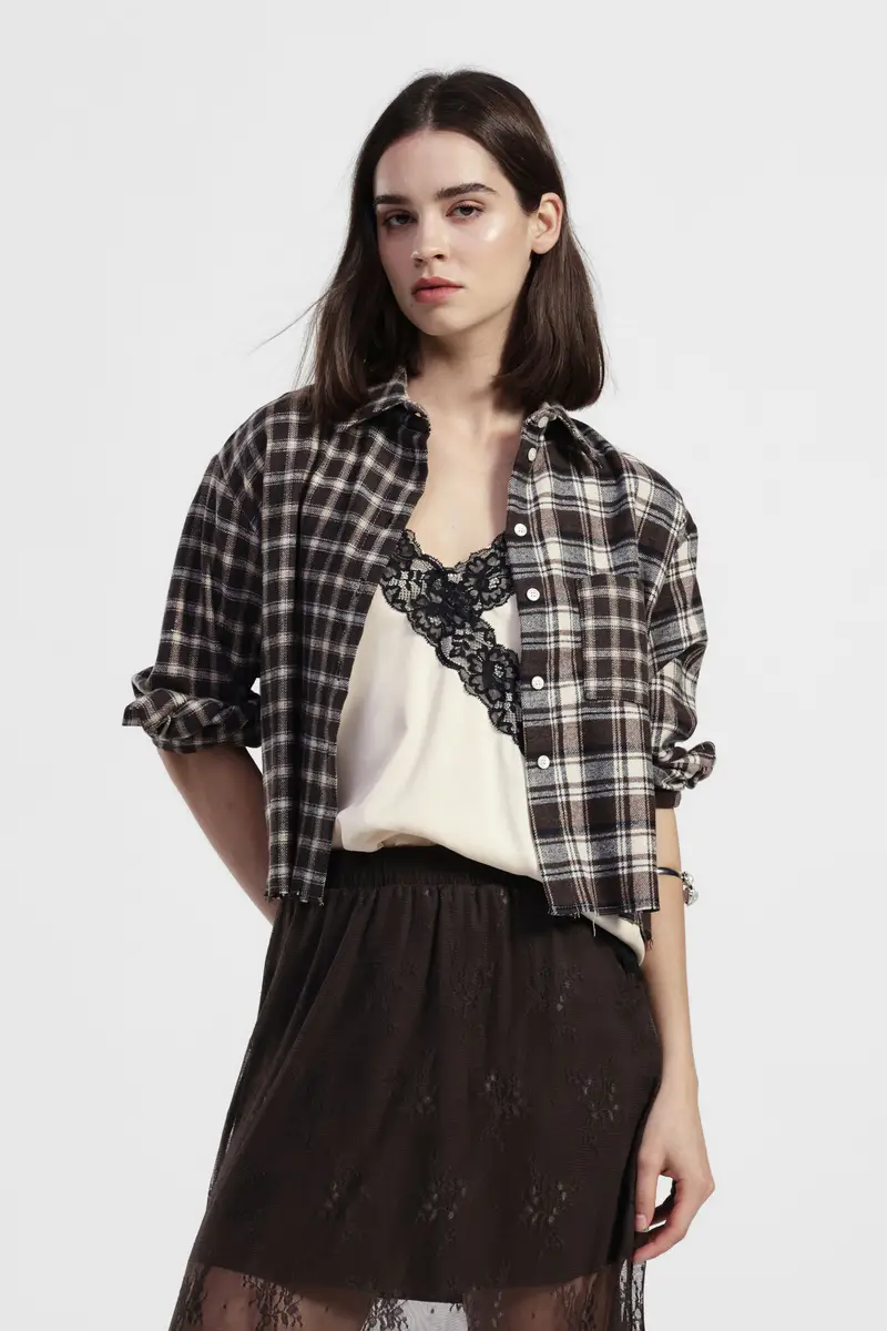 Camicia a quadri, collo classico, taschino frontale miniatura 2