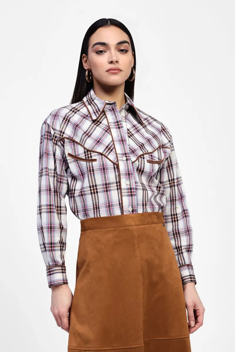 Camicia a quadri con colletto classico e piping miniatura 2