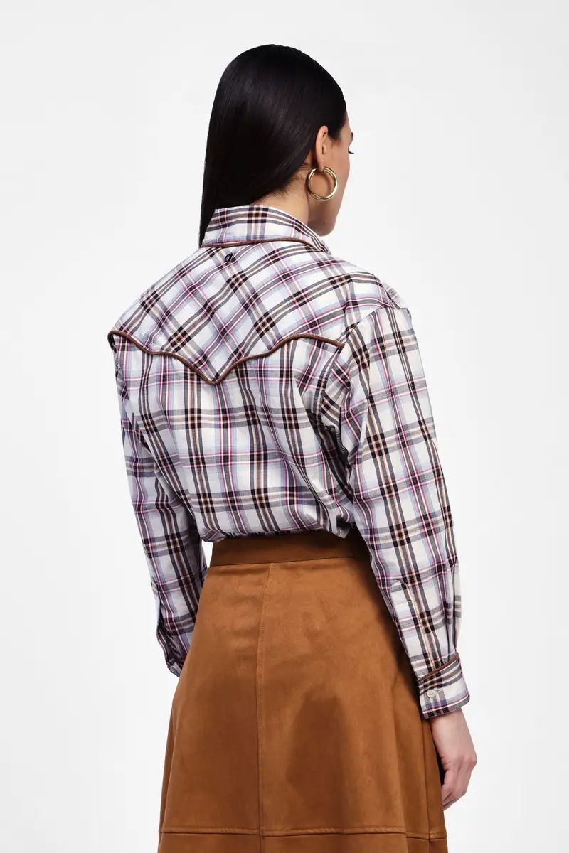 Camicia a quadri con colletto classico e piping miniatura 3