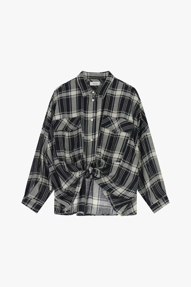 Camicia a quadri con nodo frontale e tasche