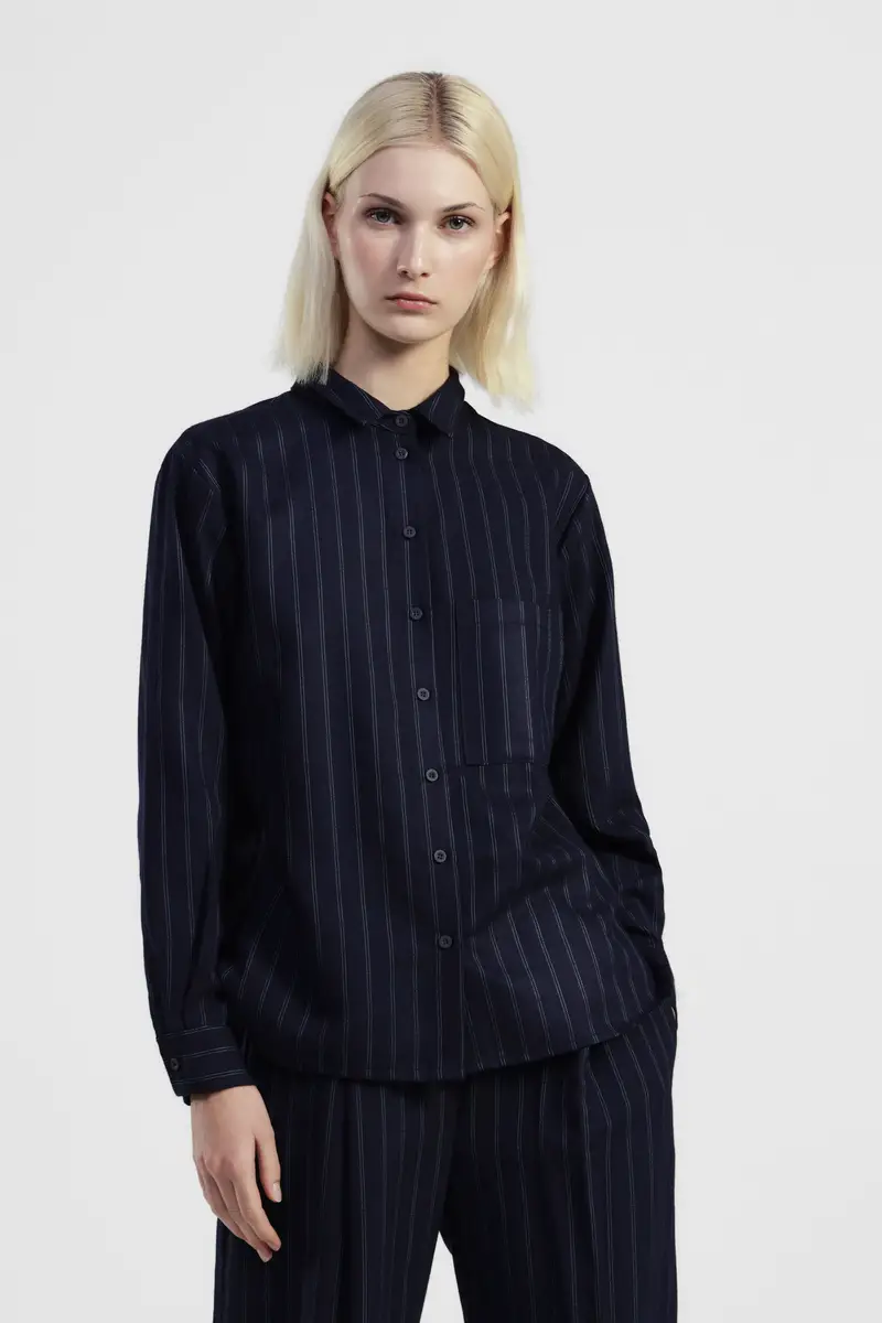 Camicia a righe collo classico tasca frontale miniatura 2