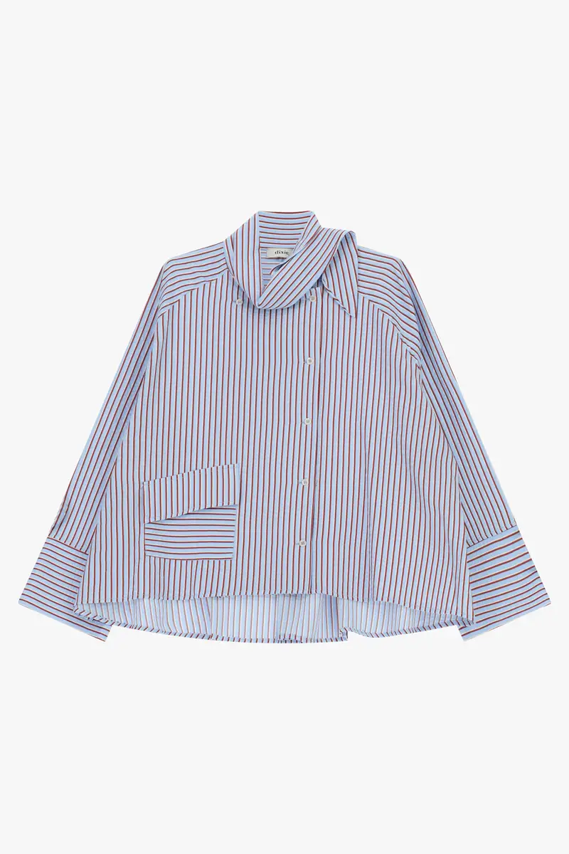 Camicia a righe collo morbido e tasca applicata