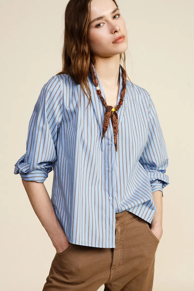 Camicia a righe con collo classico e maniche lunghe miniatura 2