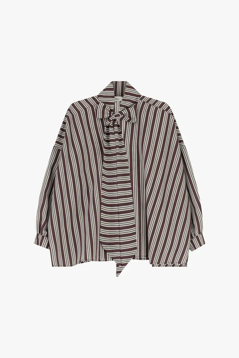 Camicia a righe con fiocco e maniche lunghe