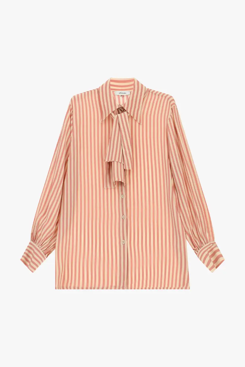 Camicia a righe con fiocco frontale e maniche lunghe