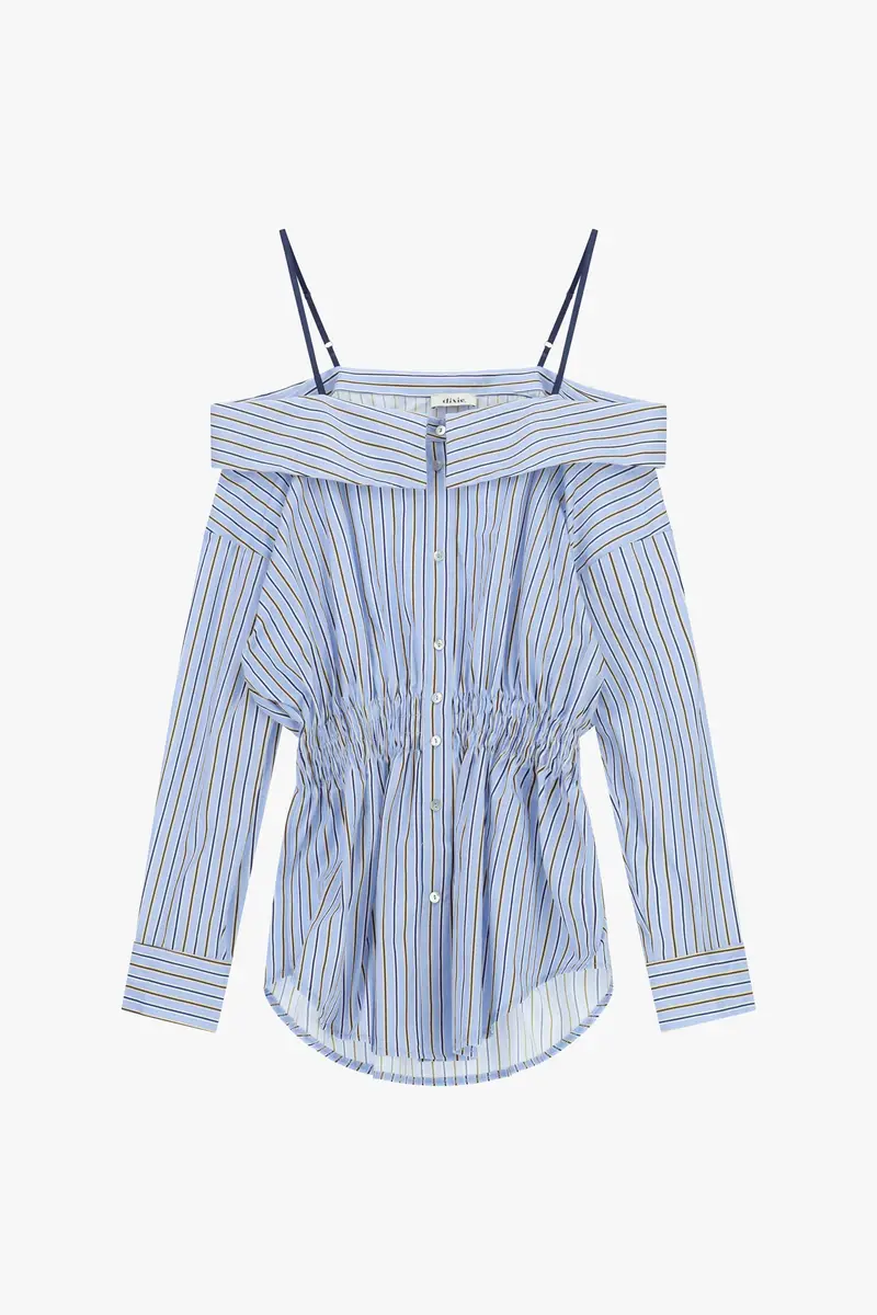 Camicia a righe con scollo bardot e coulisse