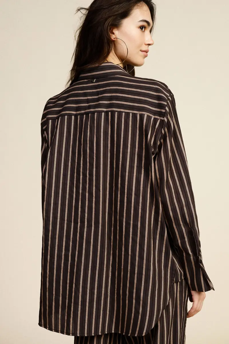 Camicia a righe con taschino e inserto in pizzo miniatura 3