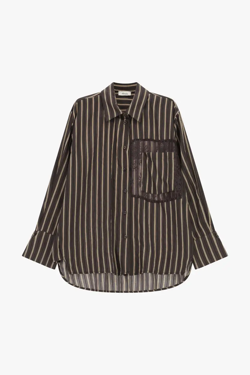 Camicia a righe con taschino e inserto in pizzo
