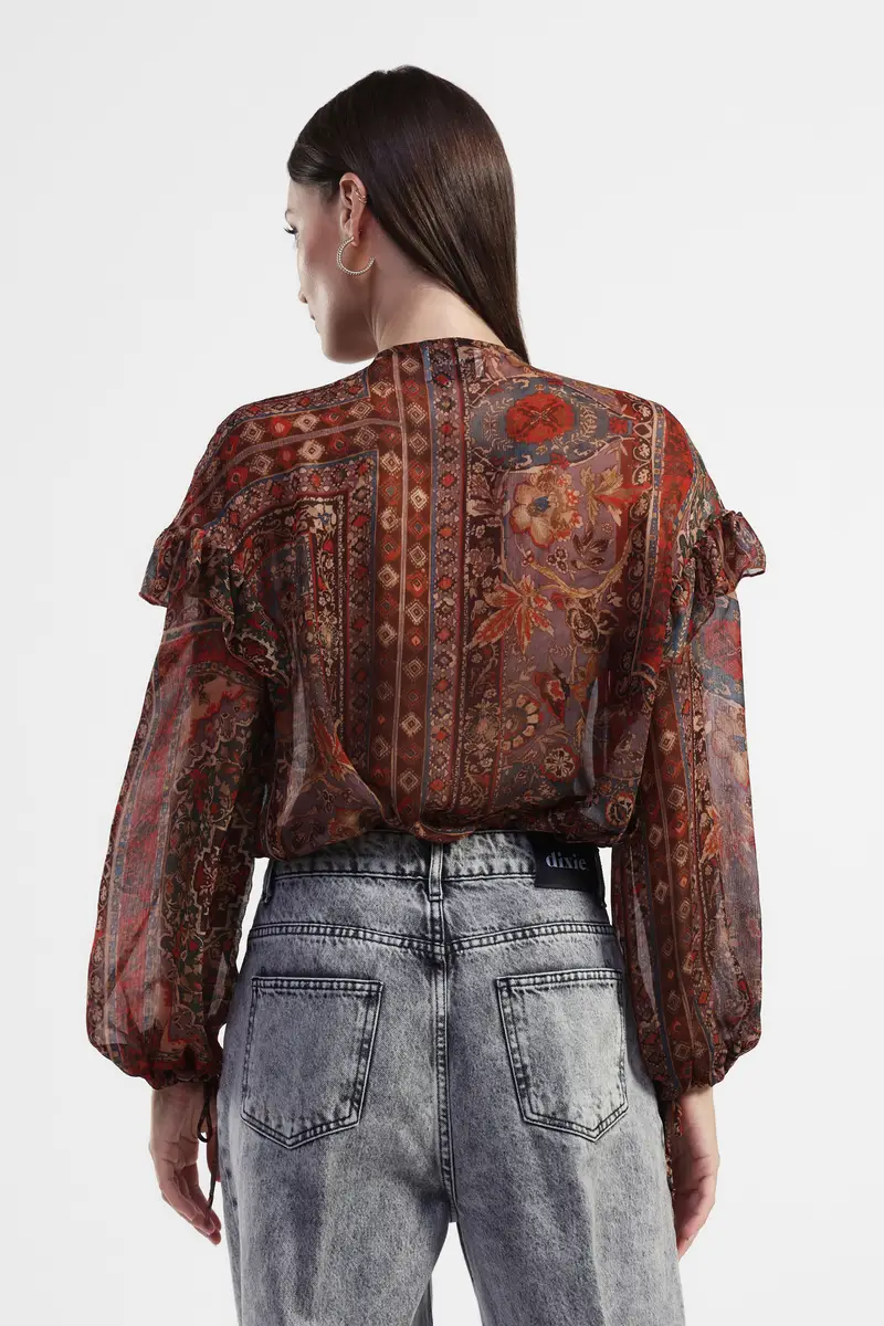 Camicia a stampa floreale con maniche lunghe miniatura 3