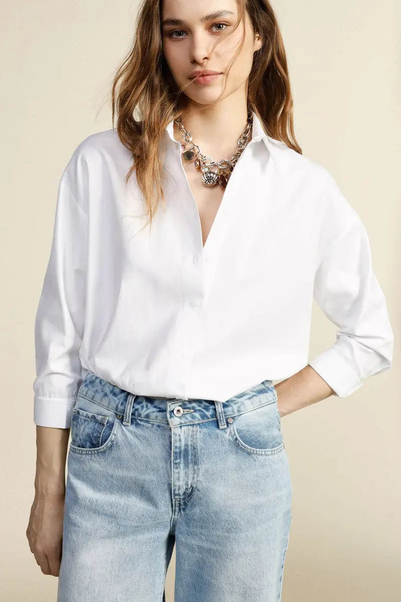 Camicia ampia con colletto classico e maniche 3/4 miniatura 2