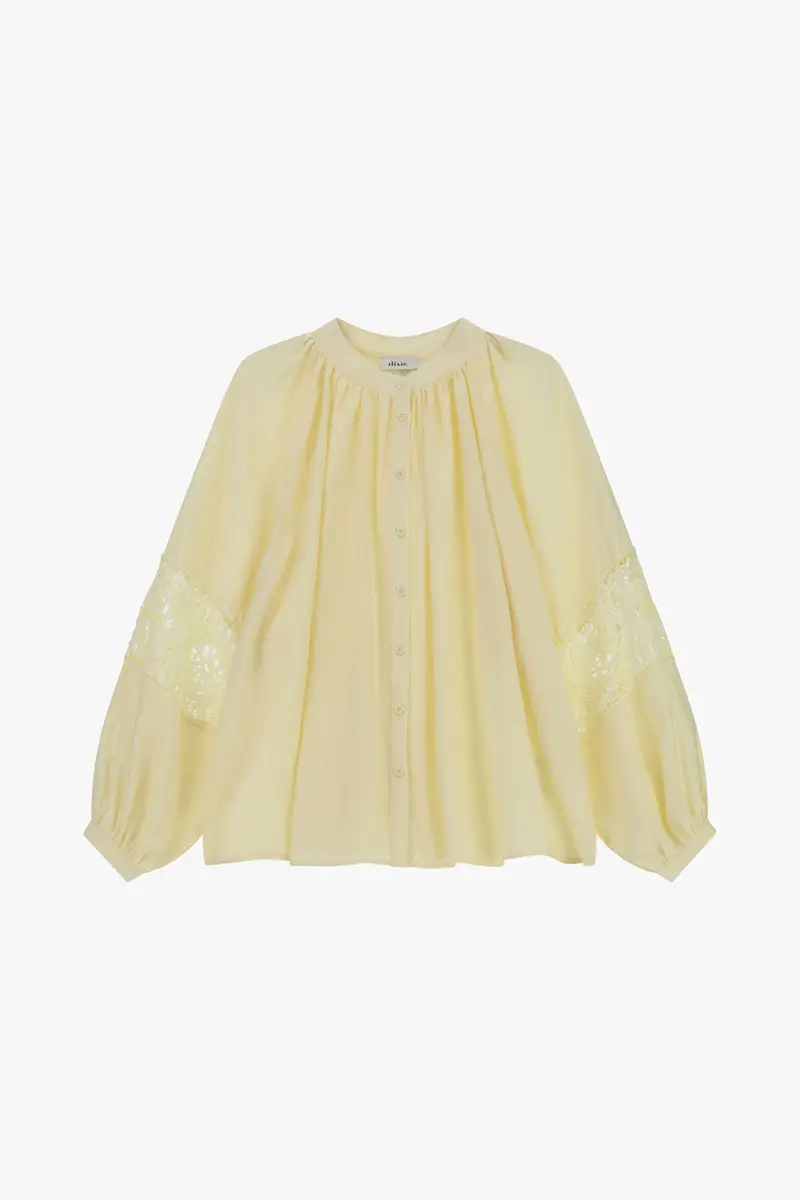 Camicia ampia con maniche volant e inserti traforati