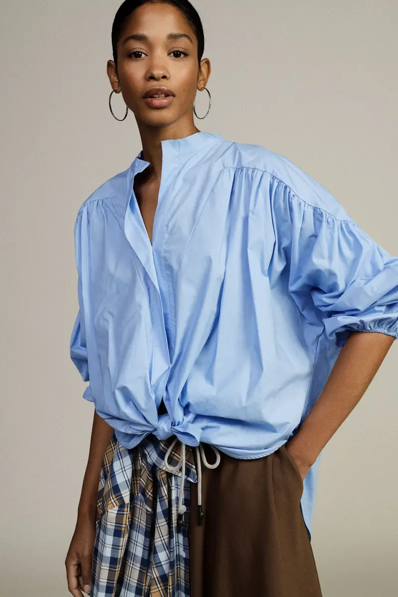 Camicia ampia con nodo frontale e maniche lunghe miniatura 2