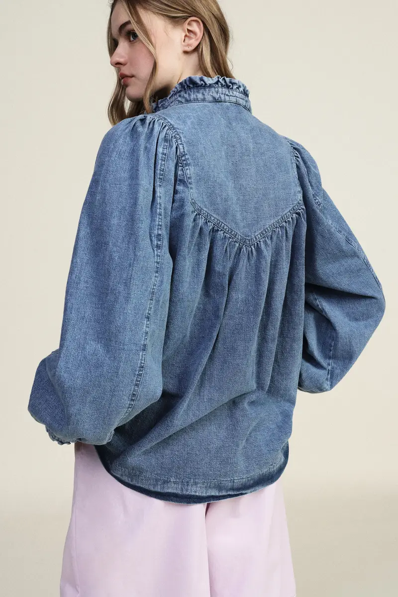 Camicia ampia con scollo a v e maniche lunghe miniatura 3