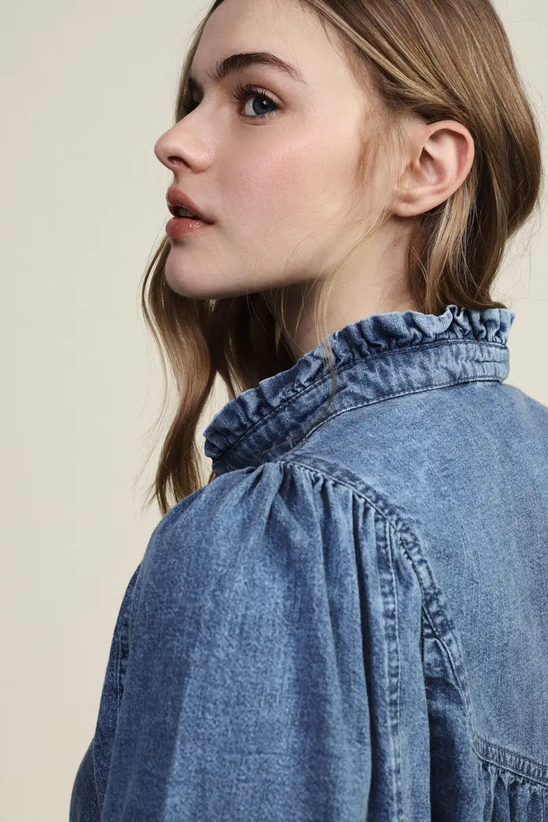 Camicia ampia con scollo a v e maniche lunghe miniatura 4