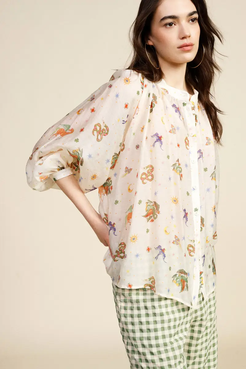 Camicia ampia fantasia stampa con maniche lunghe miniatura 2