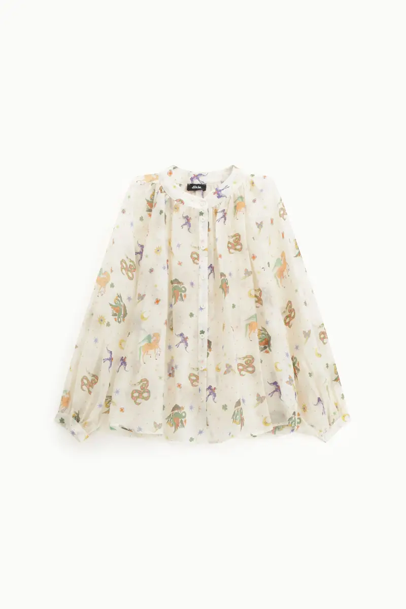 Camicia ampia fantasia stampa con maniche lunghe