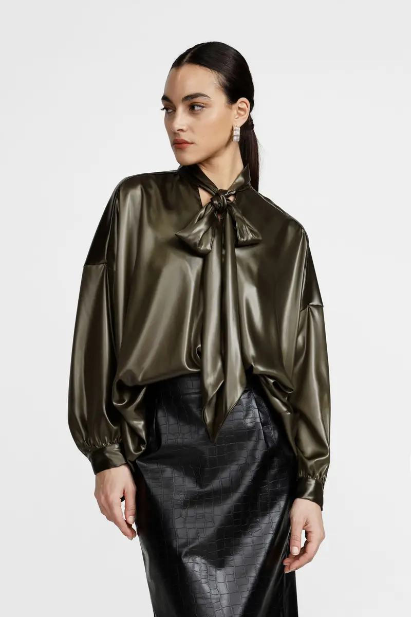 Camicia ampia fiocco davanti maniche lunghe miniatura 2