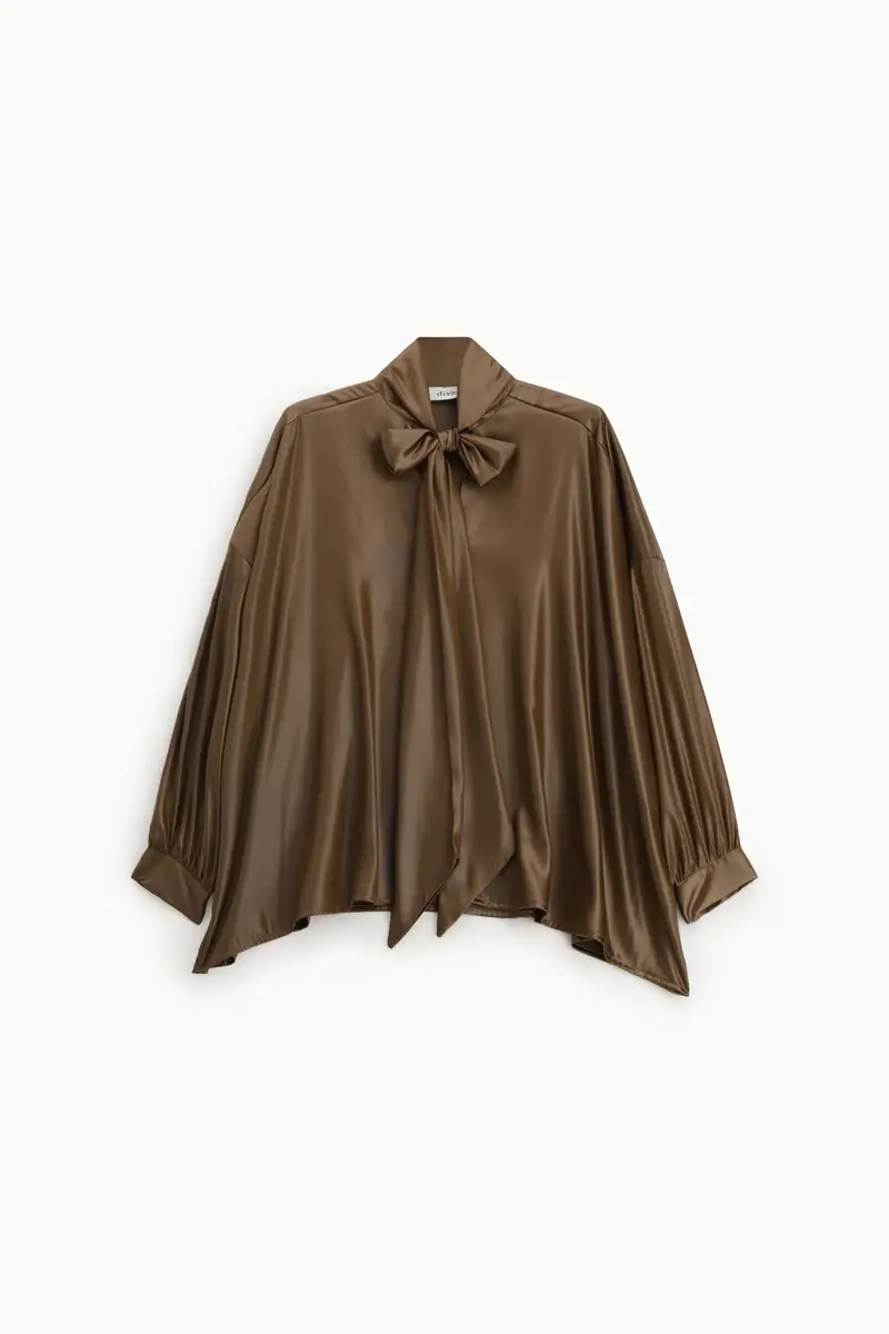 Camicia ampia fiocco davanti maniche lunghe