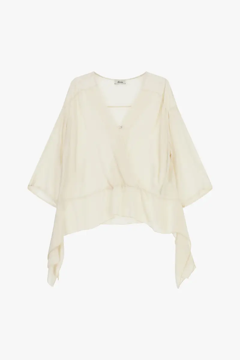 Camicia asimmetrica con maniche 3/4 e scollo a v