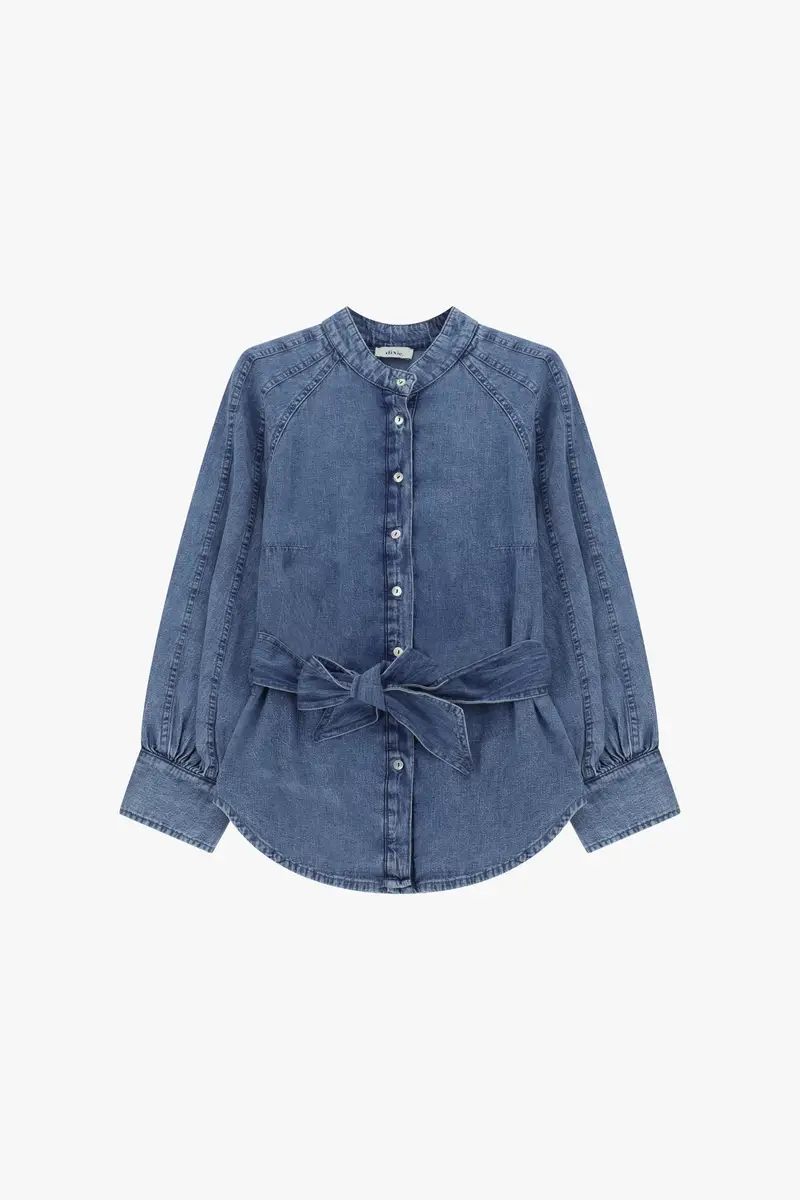 Camicia con cintura e colletto alla coreana