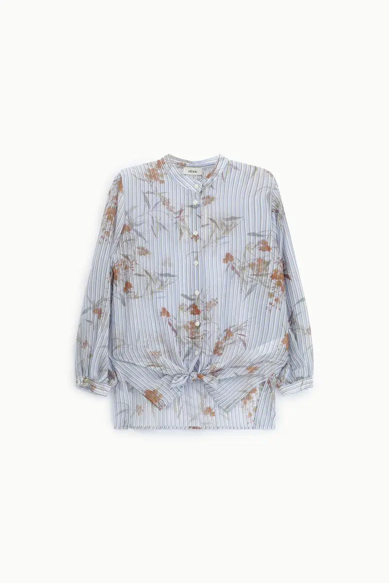 Camicia con maniche lunghe stampa floreale righe