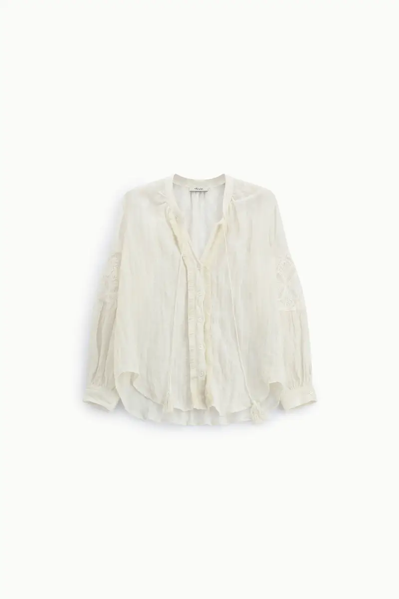 Camicia con maniche ricamo e apertura frontale