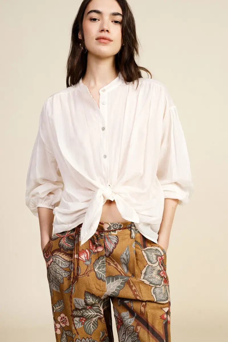 Camicia con nodo frontale e collo alla coreana miniatura 2