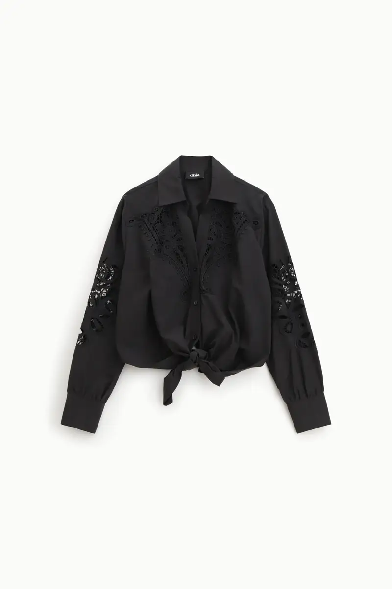 Camicia con ricamo traforato e nodo frontale