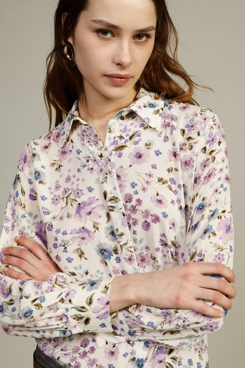 Camicia con stampa floreale e maniche lunghe miniatura 2