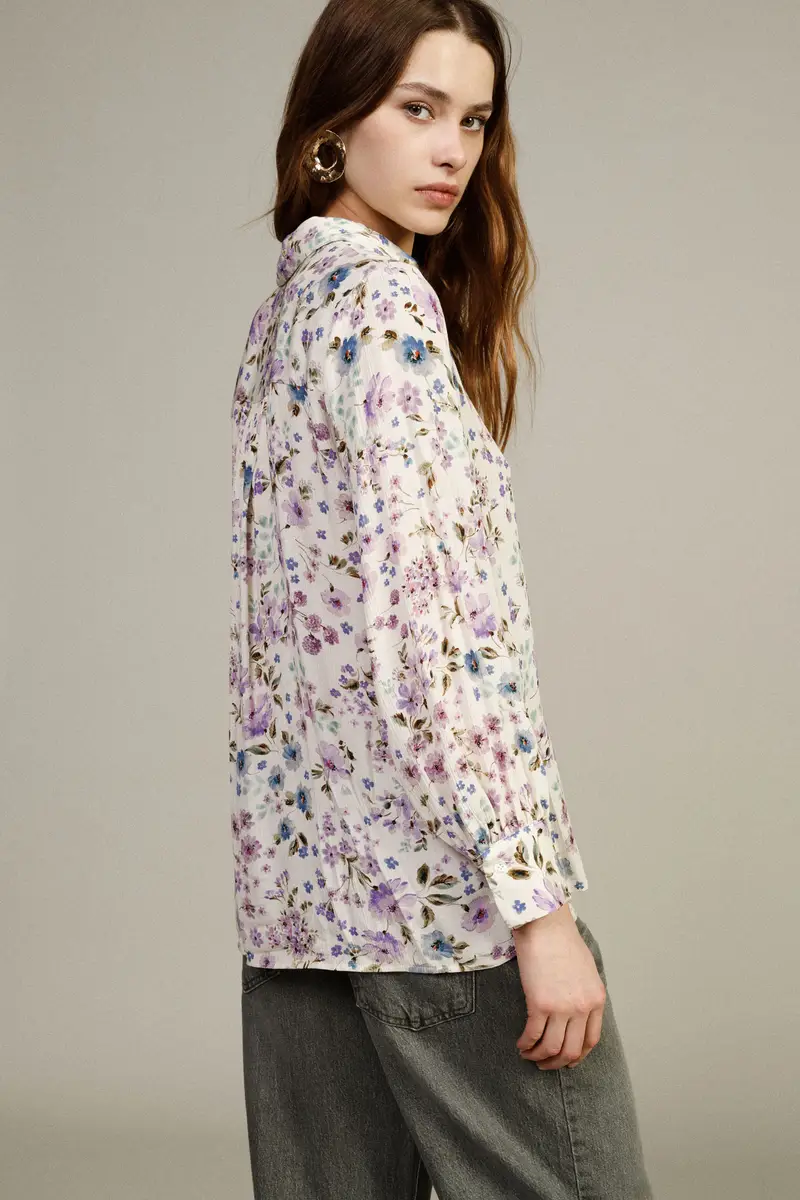 Camicia con stampa floreale e maniche lunghe miniatura 3