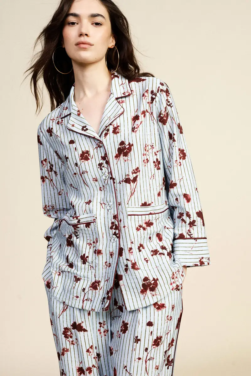 Camicia con stampa floreale e righe tasche anteriori miniatura 2