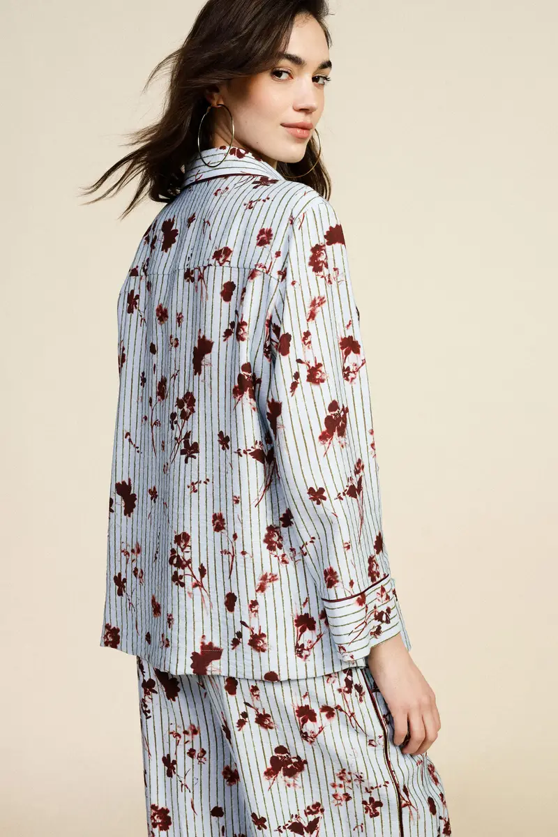 Camicia con stampa floreale e righe tasche anteriori miniatura 3