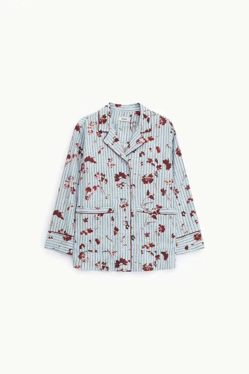 Camicia con stampa floreale e righe tasche anteriori