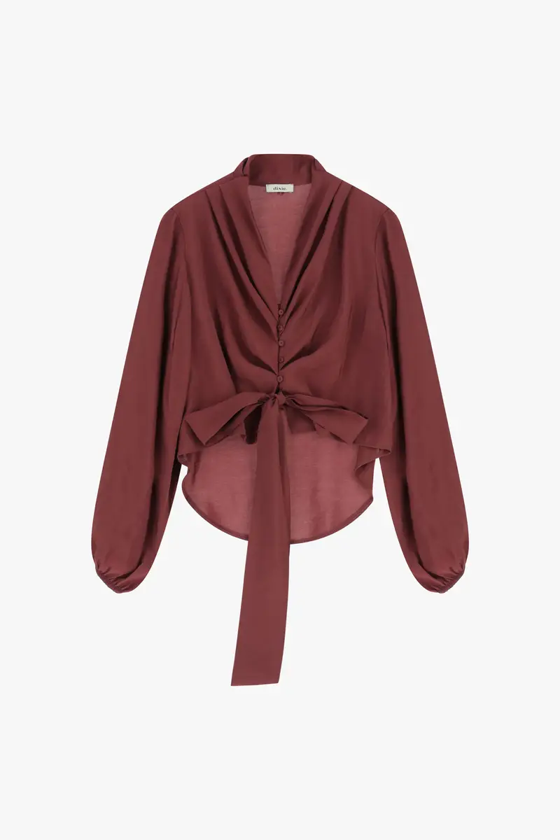 Camicia crop con maniche ampie e fiocco frontale