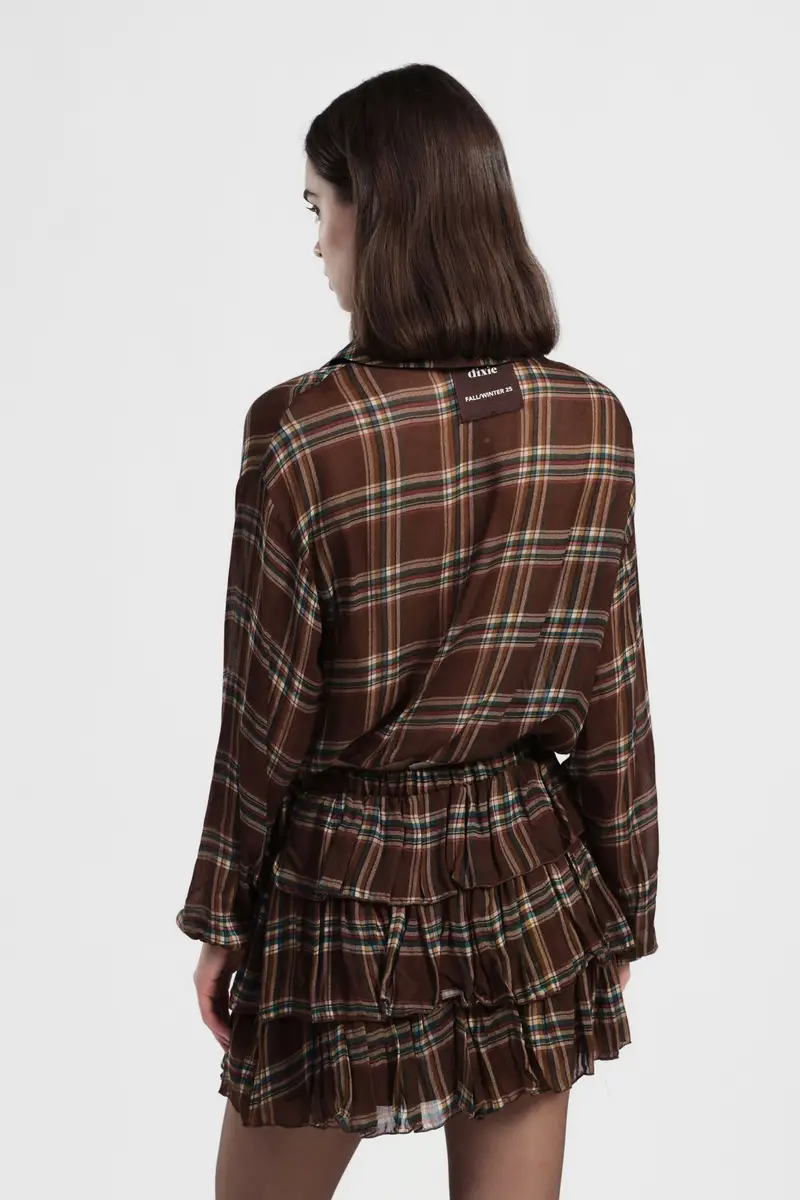 Camicia cropped a quadri con coulisse regolabile miniatura 3