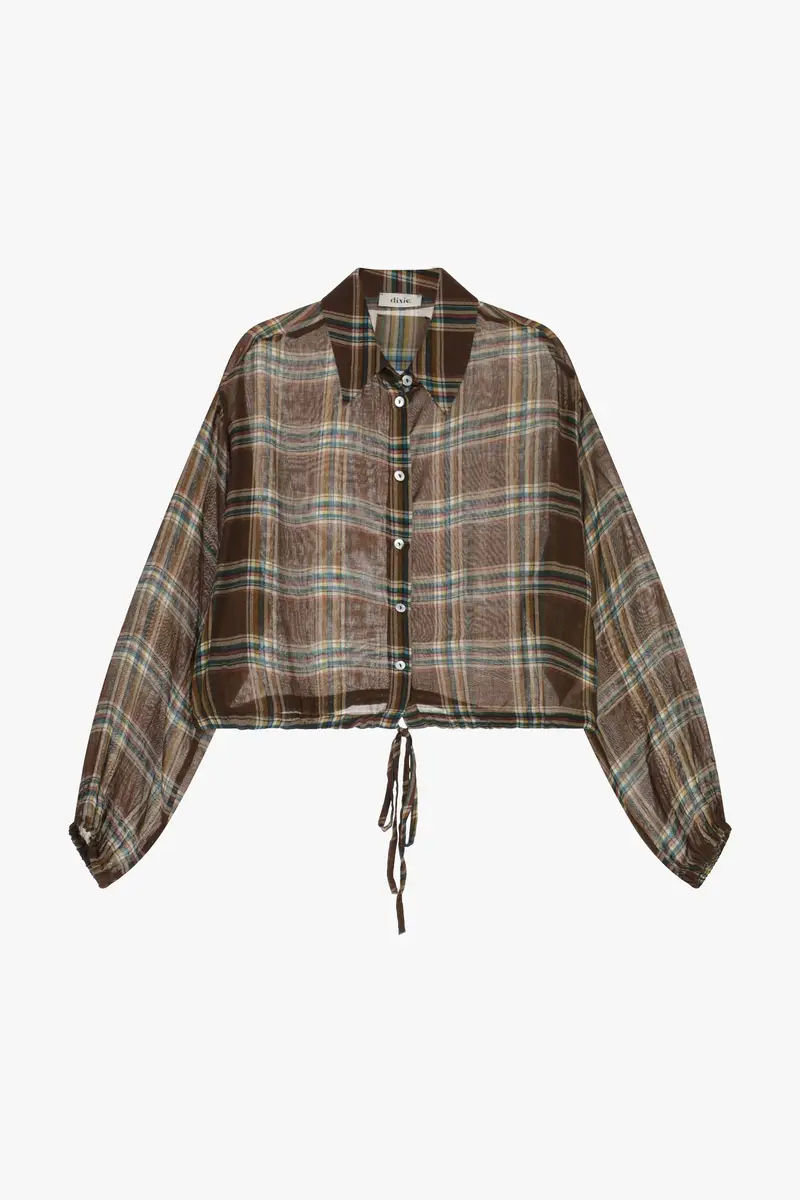 Camicia cropped a quadri con coulisse regolabile