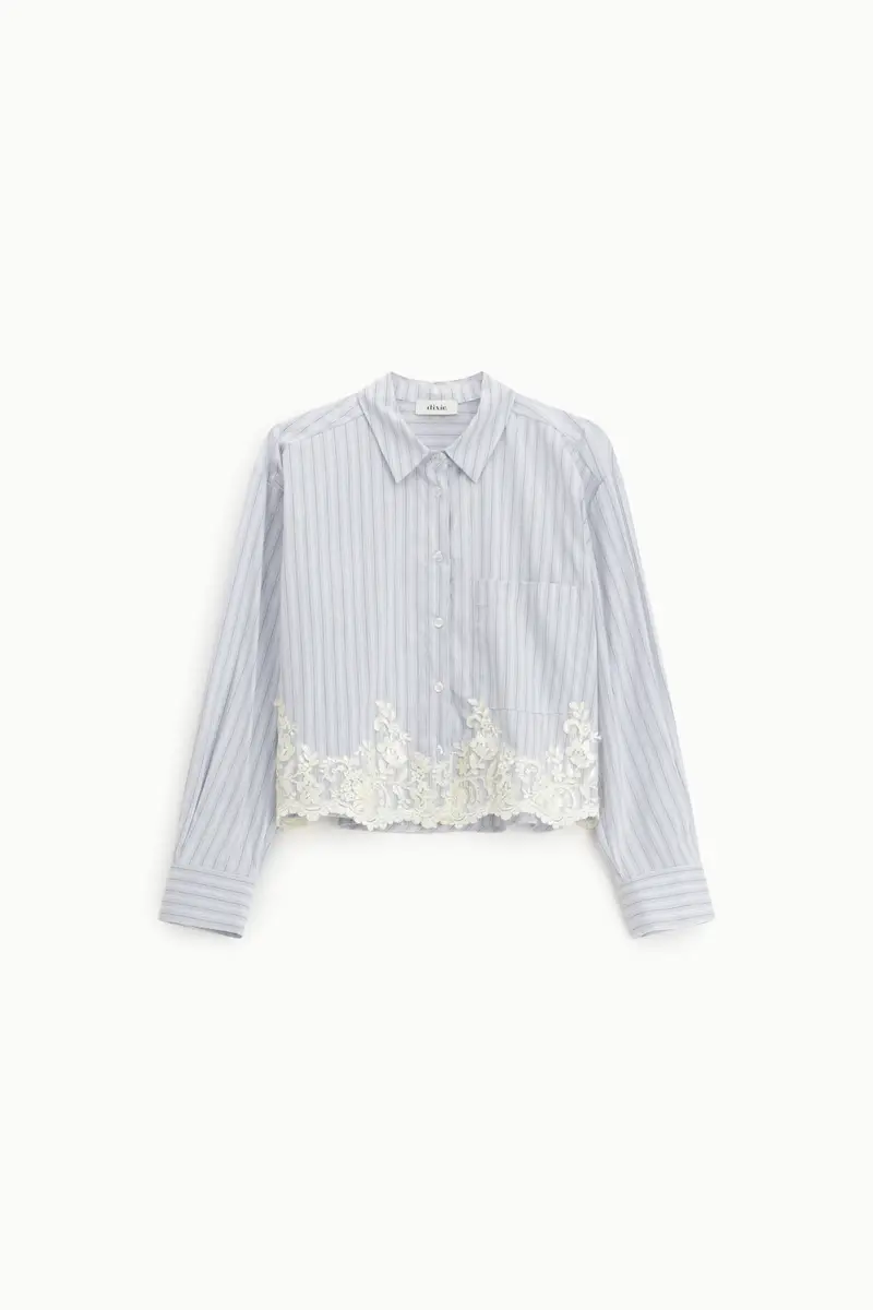 Camicia cropped a righe con ricamo floreale