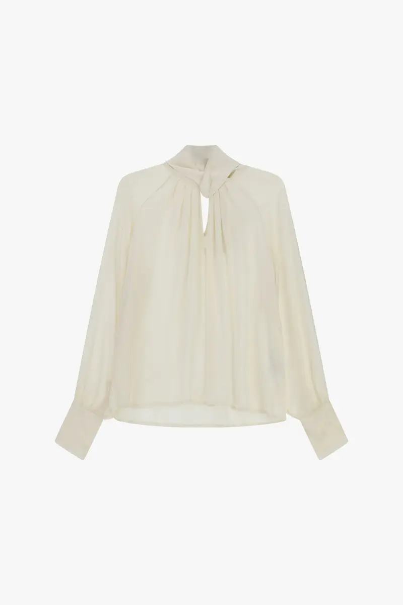 Camicia fit morbido con collo annodato e polsini alti