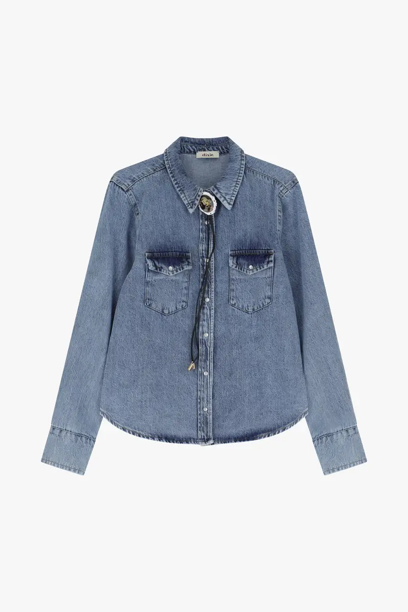 Camicia in denim con colletto classico e bottoni