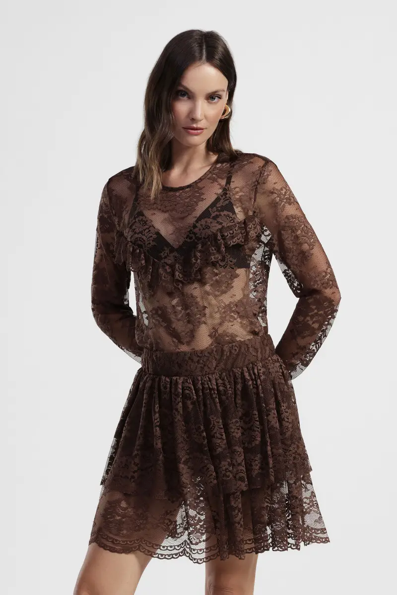 Camicia in pizzo con maniche lunghe e volant miniatura 2