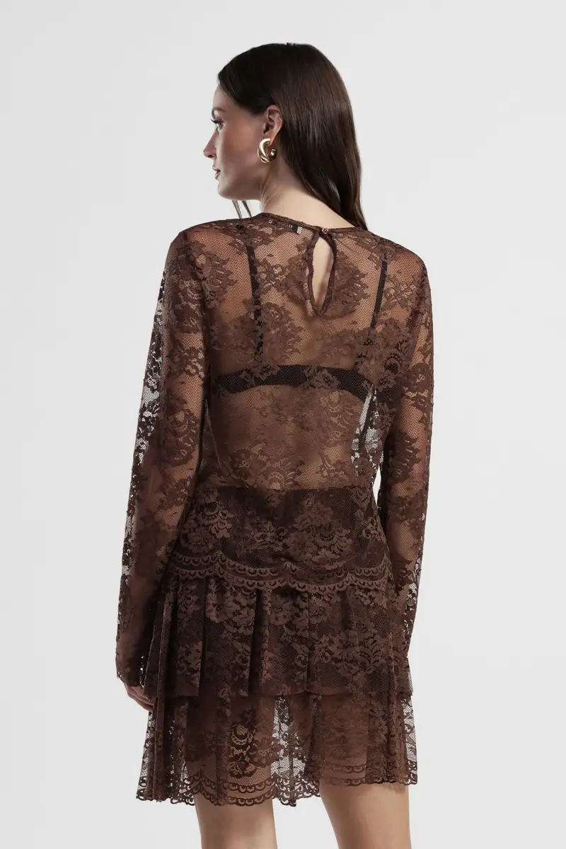 Camicia in pizzo con maniche lunghe e volant miniatura 3