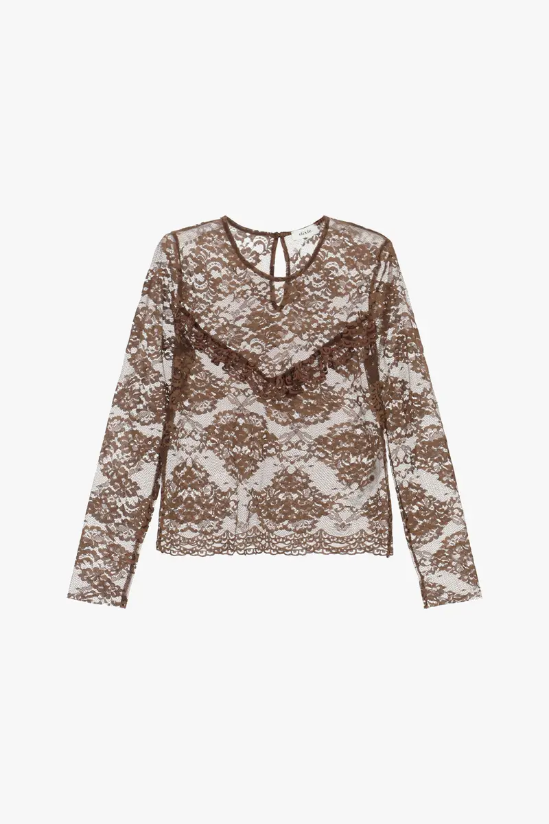 Camicia in pizzo con maniche lunghe e volant