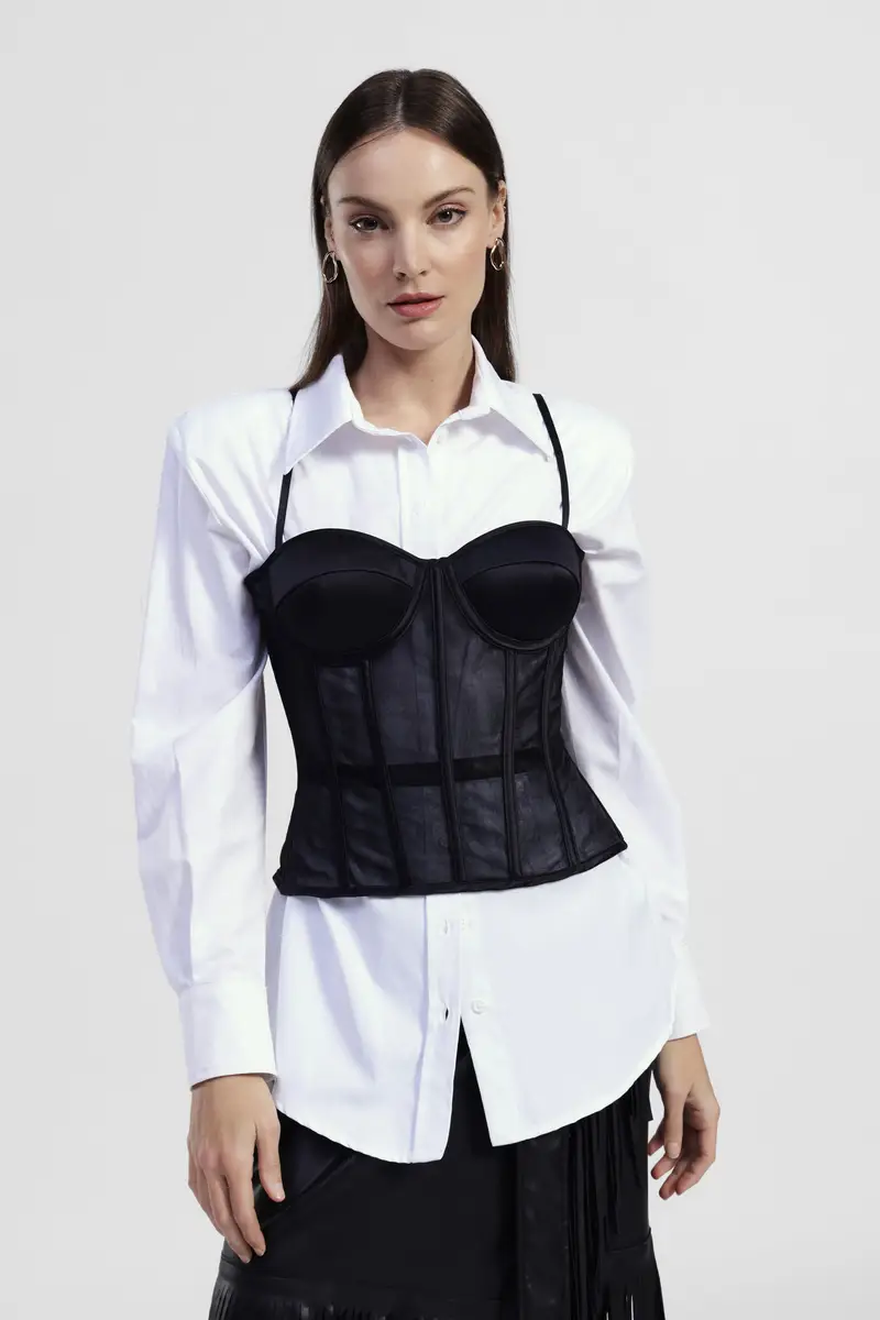 Camicia lunga con bustier e bottoni frontali miniatura 2