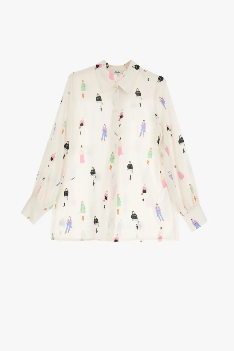 Camicia monocolour con stampe applicate multicolor