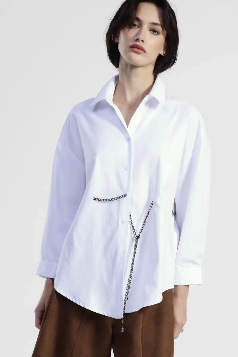 Camicia over con catena decorativa e tasche miniatura 2