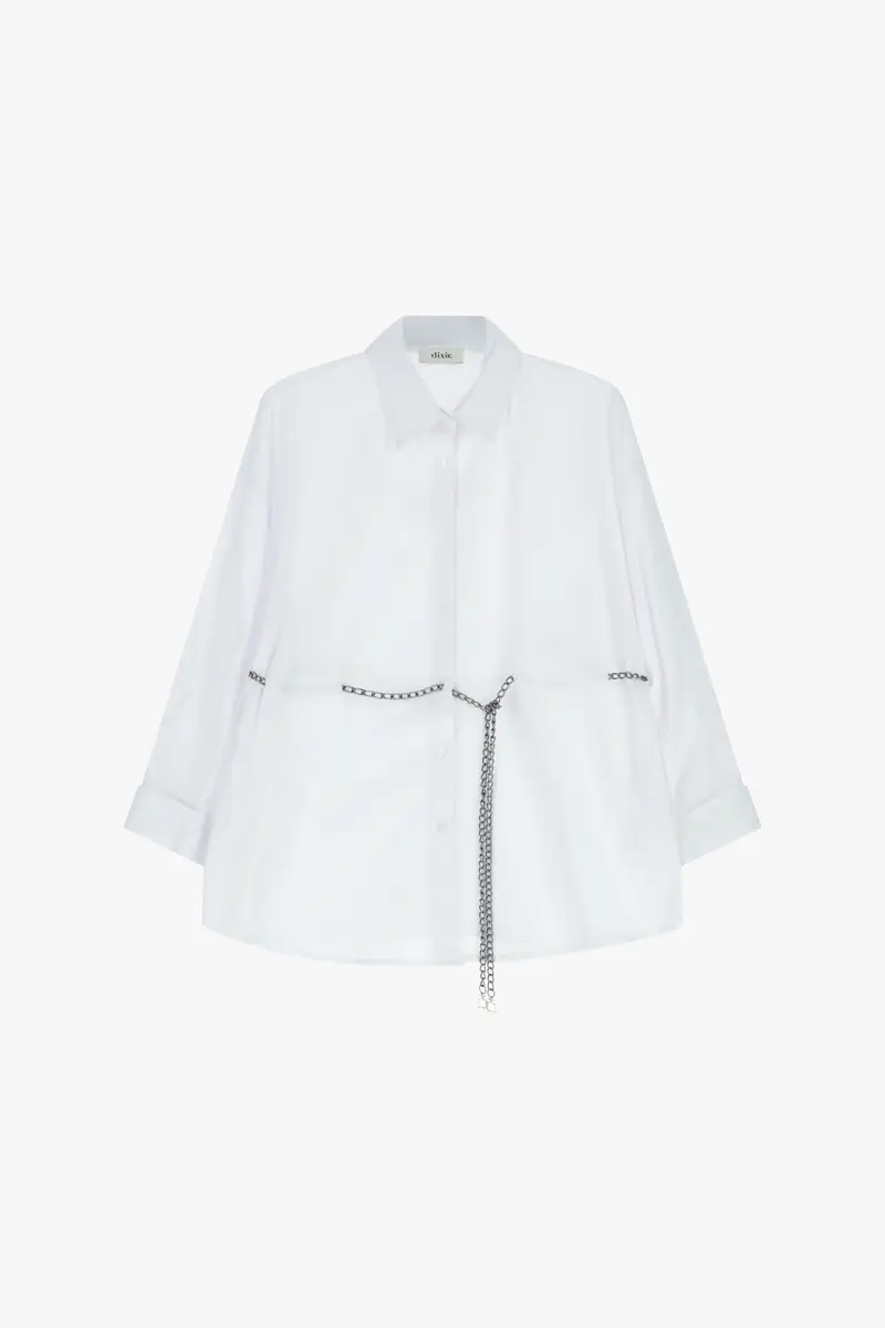 Camicia over con catena decorativa e tasche