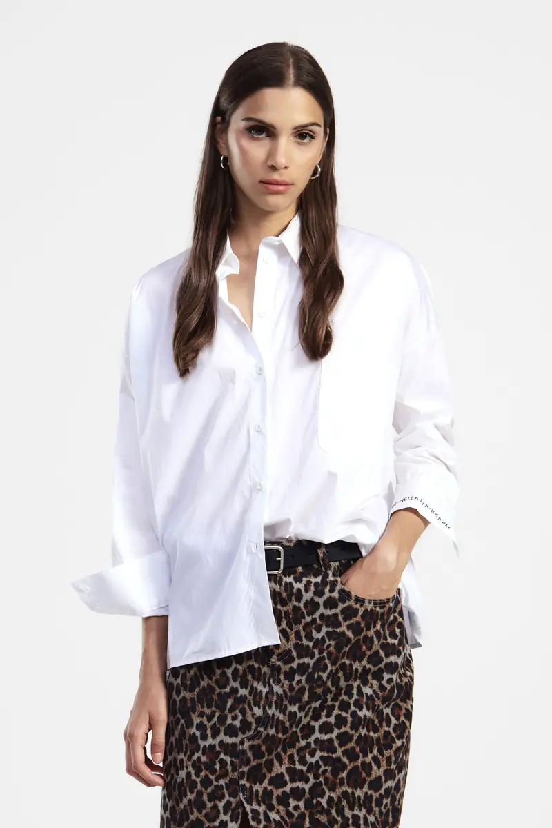 Camicia over con taschino frontale e polsini ricamati miniatura 2