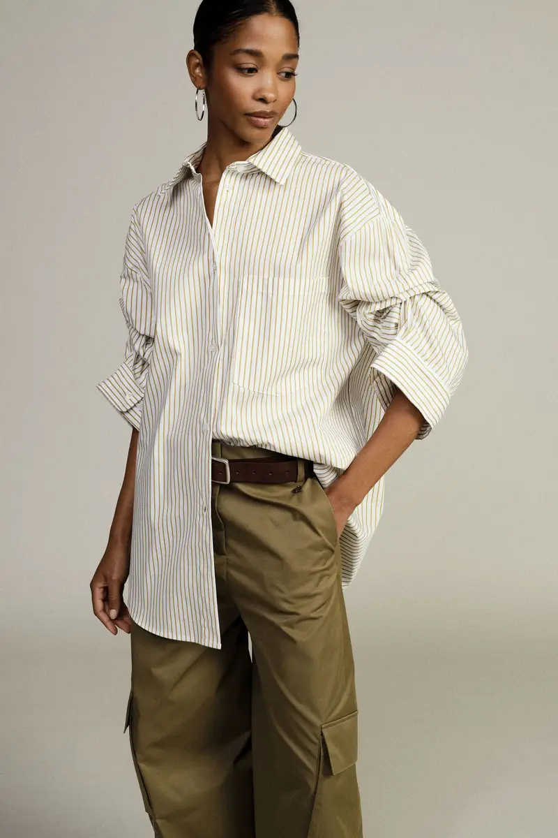 Camicia oversize a righe con taschino sul petto miniatura 2