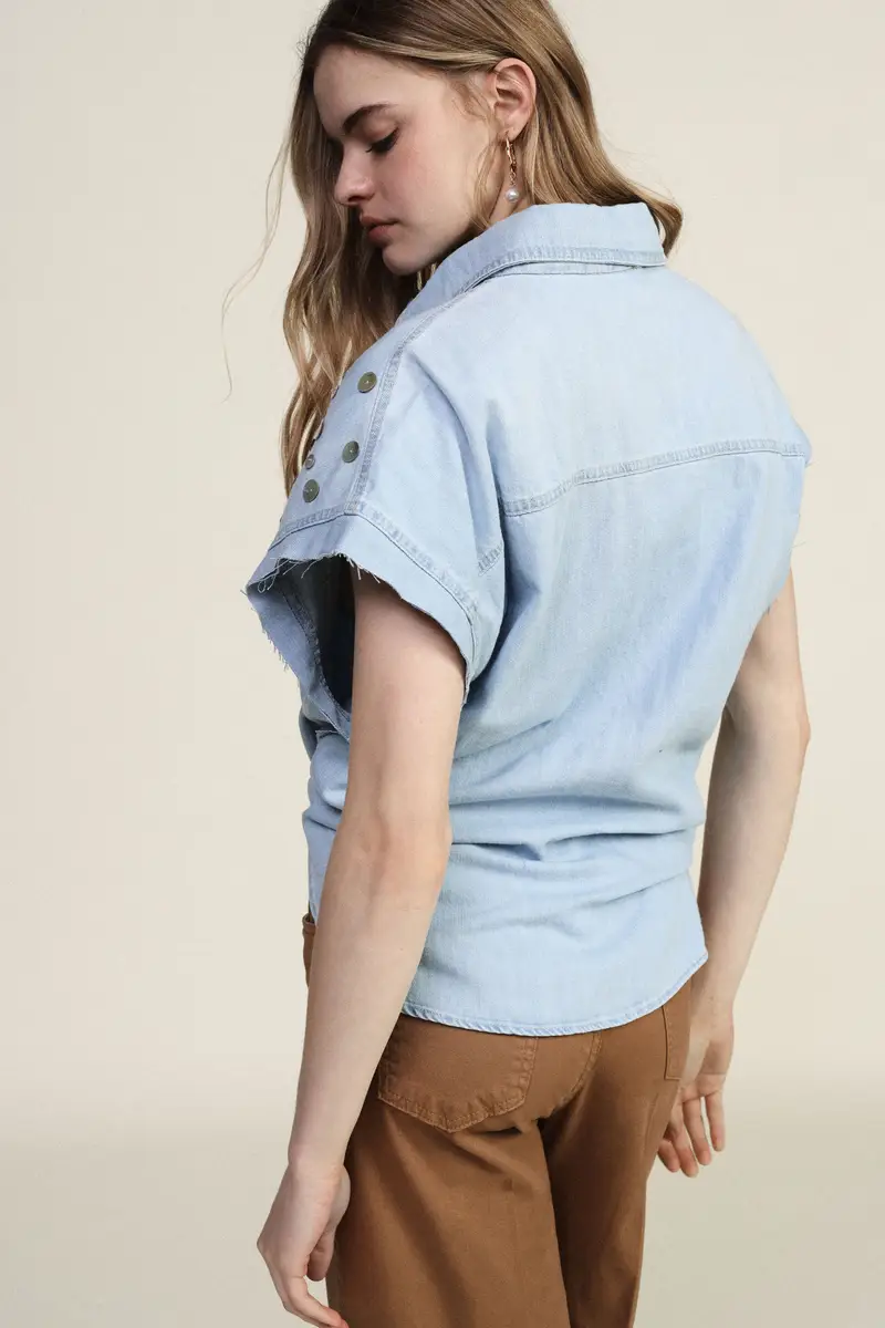 Camicia senza maniche con bottoni e taschino miniatura 3